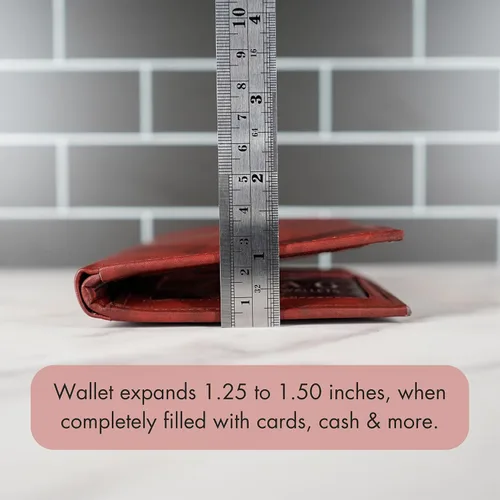 Miniatura 5 de ag wallets Billetera bifold europea de piel auténtica RFID para hombre, 2 ventanas de identificación, Borgoña