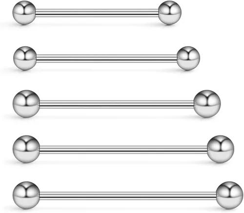 Ruifan 5 aretes industriales para cartílago de barra de calibre 14, joyería de piercing corporal de 1.102 in, 1.260 in, 1.378 in, 1.496 in, 1.575 in
