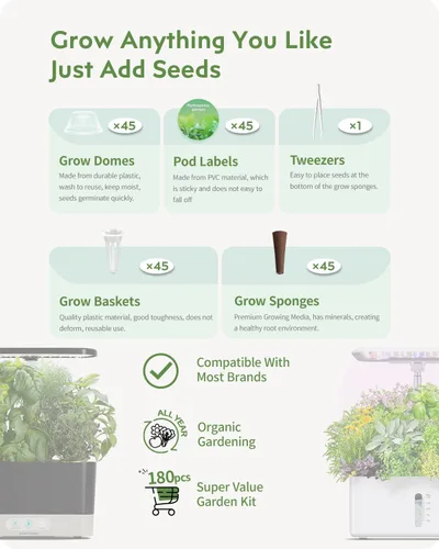 Miniatura 3 de URUQ 180Pcs Suministros de cápsulas hidropónicas: Kit para cultivar cualquier cosa con 45 esponjas de cultivo, 45 cestas de cultivo, 45 cúpulas