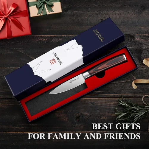 Miniatura 8 de KEEMAKE - Cuchillo de pelar de 3.5 pulgadas, cuchillo de fruta con hoja de acero inoxidable alemán de alto carbono, mango de Pakkawood, cuchillo