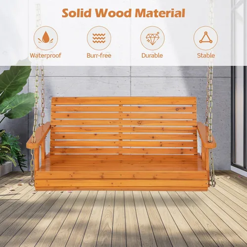 Miniatura 2 de Giantex Columpio de madera para porche de 2 asientos, sillas oscilantes para exteriores con cadenas colgantes, capacidad de peso de 600 libras