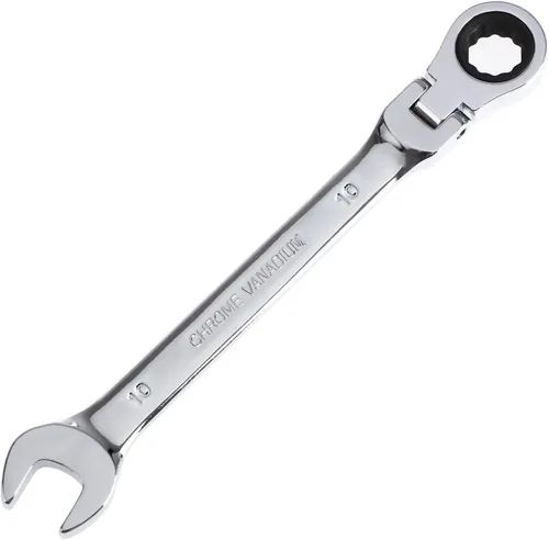 Llave de trinquete de 10 mm con cabeza flexible: Llave de caja de 12 puntos | Llave combinada de trinquete métrica de cromo vanadio