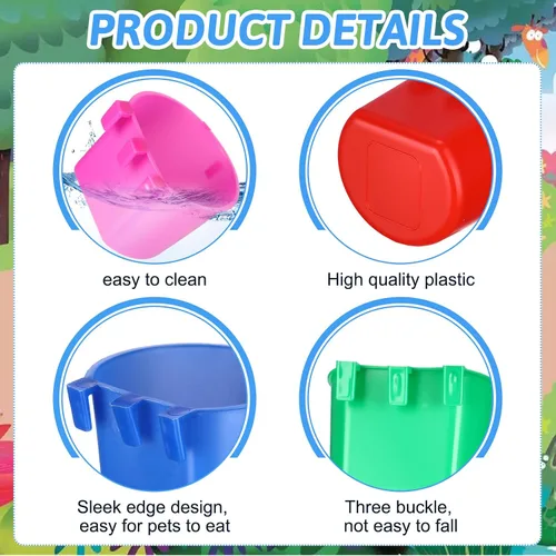 Miniatura 7 de 100 tazas en jaula para pollo, 8 onzas, cuenco colgante de agua para pájaros, jaula de conejo, plato de alimentación de aves de corral, mascotas