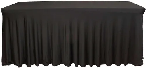 Miniatura 7 de Efavormart - Falda de mesa rectangular de una pieza de elastano de 6 pies, color negro, con volantes