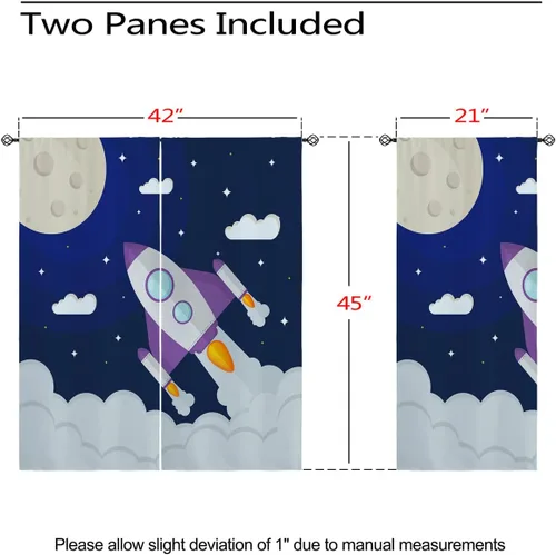 Miniatura 3 de Cortinas opacas con diseño de cohetes de dibujos animados para niñas y niños, decoración del hogar, aventura en el espacio, galaxia, planetas, azul