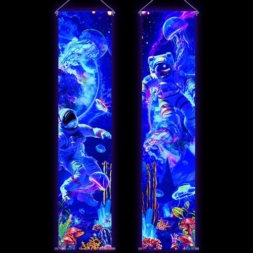 Tiamon 2 Piezas de Arte de Luz Negra para Pared, Tapiz Trippy de Luz Negra, Póster de Tapiz UV Reactivo, Banner Estético, Fondo de Pared para Colgar