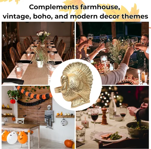 Miniatura 5 de ALPHA Living HOME Juego de 12 servilleteros de pavo y pájaros, soportes de metal modernos de alta calidad para elegantes ajustes de mesa, perfectos