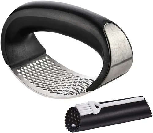 Mecedora de prensa de ajo, acero inoxidable, 3 en 1, picadora de ajo+pelador de ajo silicona+cepillo, herramienta para golpear ajo, picadora de clavo