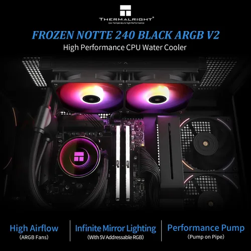 Miniatura 2 de Thermalright Frozen Notte 240 Black ARGB V2 Enfriador de CPU por Refrigeración Líquida, Especificaciones del Enfriador de CPU 240Black, Ventiladores