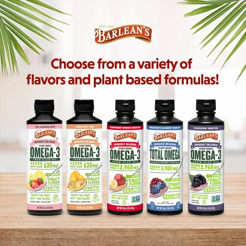 Miniatura 7 de Barlean's Suplemento líquido vegano de aceite de linaza, borraja y algas, Omega 3 6 9, granada y arándano, 3,980 mg de GLA, EPA y DHA de ácido