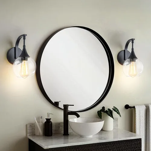 Miniatura 2 de Aplique de Pared Negro, Accesorios de Luz de Tocador Modernos con Pantalla de Vidrio Transparente de 4.9 Pulgadas, Luces de Pared de Estilo Rústico