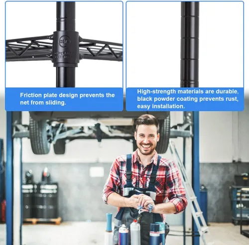Miniatura 5 de BestOffice NSF - Estantería con rejilla metálica de acero inoxidable con estantes metálicos de almacenamiento ajustables de alta resistencia Negro