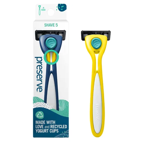 Preserve Shave 5 Maquinilla de afeitar recargable de cinco hojas, hecha de materiales reciclados, amarillo sol Amarillo (Sunshine Yellow)