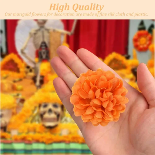 Miniatura 4 de Cabezas de flores artificiales de caléndula para Halloween, cabezas de flores de caléndula de seda, cabezas de flores de caléndula sintética, cabeza