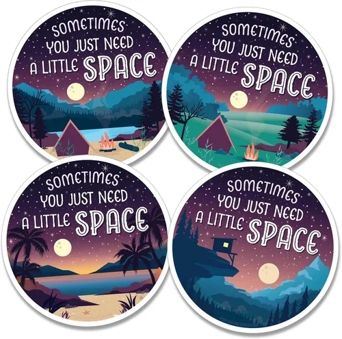 Need a Little Space Camping Bumper Sticker for Car - Cute Lake Life Decals for Hydroflask - Night Sky Nature Quote Tumbler Stickers (Set of All 4)