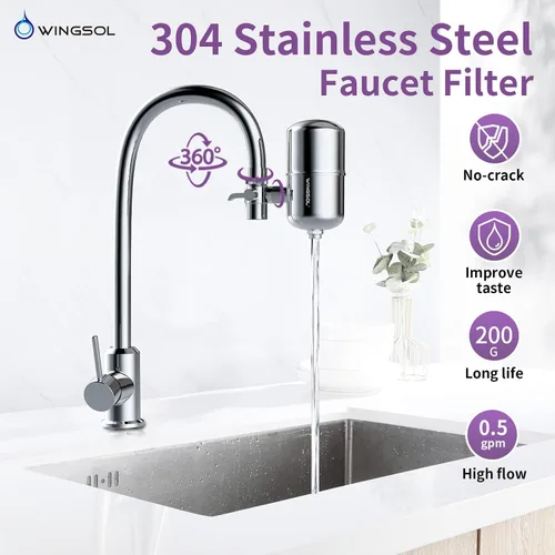 Miniatura 2 de WINGSOL WINGSOL Filtro de agua alcalina de acero inoxidable para grifo de fregadero, certificado NSF/ANSI 42 y 53, mejora el pH y el sabor, reduce