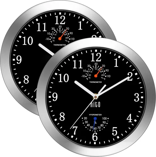 Miniatura 23 de HITO Reloj de pared con luz nocturna de 12 pulgadas, funciona con pilas, brillo ajustable, marco de metal, cubierta de vidrio