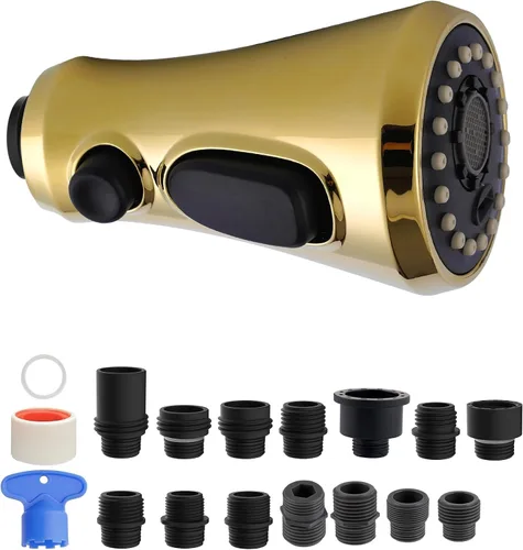 Miniatura 9 de Hibbent Cabezal pulverizador extraíble, boquilla rociadora de 3 funciones certificada por NSF/ANSI/CAN 61 y CUPC, 15 adaptadores, repuesto de Bronce