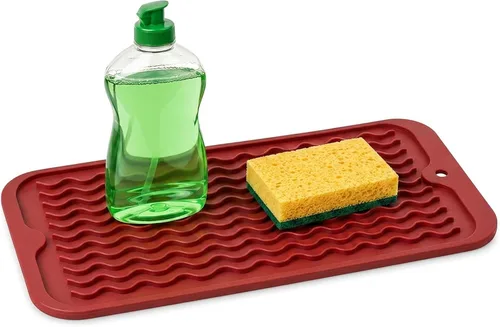Miniatura 18 de ZLR 2 bandejas de silicona para fregadero (6 x 12 pulgadas/6.024 x 12.008 in) - Soporte estrecho para esponja para encimera de cocina - Tapete Negro