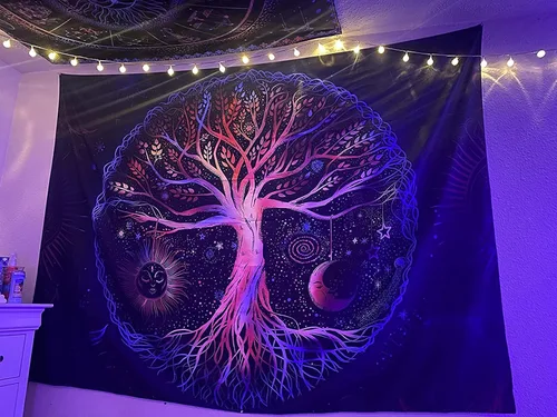 Miniatura 6 de FORATER Tapiz de árbol de la vida, para colgar en la pared, colorido árbol de la vida, tapiz estético de sol y luna, galaxia para dormitorio, sala
