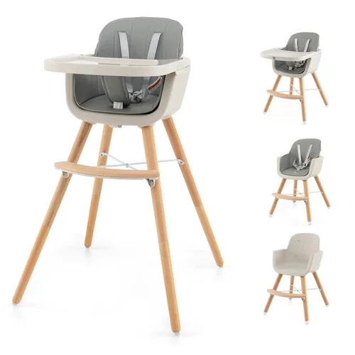 Miniatura 11 de HONEY JOY Silla alta para bebé, silla alta 6 en 1 de madera Eat & Grow con bandeja extraíble, arnés de 5 puntos, cojín de poliuretano y reposapiés