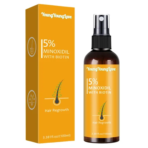 Spray de minoxidil al 5% con biotina de 3.4 fl oz, tratamiento de recrecimiento para hombres y mujeres, promueve el cabello más grueso, más fuerte y