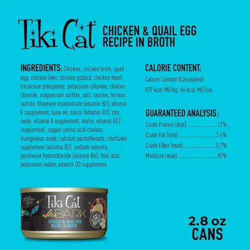 Miniatura 4 de Tiki Cat After Dark, huevo de pollo y codorniz, alto contenido en proteínas y 100% ingredientes no transgénicos, alimento húmedo para gatos adultos