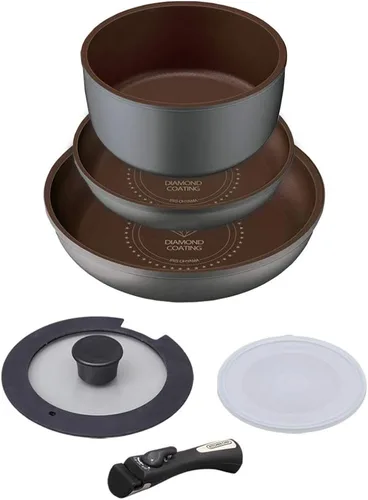 Iris Ohyama H-IS-SE6 - Juego de sartenes y ollas, compatible con estufas de inducción y gas, juego de 6 piezas, revestimiento de diamante, sartén