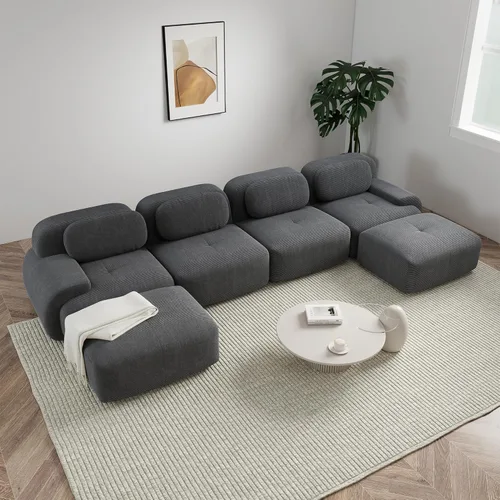 Miniatura 28 de Sofá modular sin hueso de 117 pulgadas, sofá modular en forma de L para sala de estar, sofá comprimido con asiento profundo, sofá nube de pana