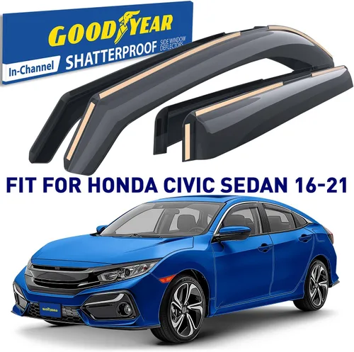 Miniatura 2 de Goodyear - Deflectores de ventana de canal irrompibles para Honda Civic 2016-2021 Sedan, protectores para la lluvia, viseras para la ventana