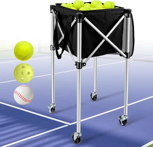 Angooni Professional Tennis Cart with Silent PU Wheels - 2 Capacity Choices (150/240 Balls) - Sturdy, Lightweight & Portable Storage for Practice