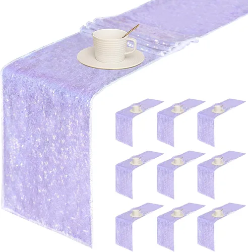Miniatura 25 de Sugargirl Paquete de 10 caminos de mesa de lentejuelas de 12 x 72 pulgadas, camino de mesa verde manzana con purpurina para suministros de fiesta