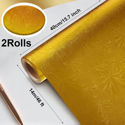 Miniatura 2 de Ireer 2 rollos de papel de aluminio floral en relieve, papel de regalo metálico dorado de Navidad, hojas de papel de regalo para manualidades