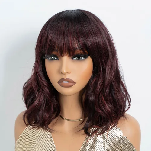 Miniatura 17 de NOBLE Peluca Rosa Naranja para Mujeres Peluca Durazno con Flequillo Pelucas Bob Rizadas Ombré con Flequillo de Aire Pelucas Sintéticas Cortas