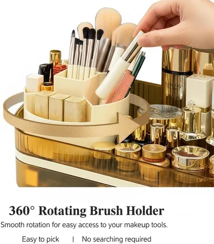 Miniatura 3 de Organizador de maquillaje para encimera con cajones dobles, almacenamiento de cosméticos de gran capacidad para tocador de baño, cuidado de la piel