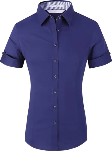 Miniatura 8 de Alex Vando Camisas de vestir para mujer, sin arrugas, ajuste regular, manga larga, elástica, camisa de trabajo
