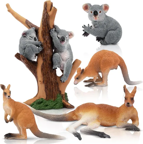 Miniatura 9 de Toymany 7 figuras de animales australianos de vida silvestre que incluyen figura de koala y canguro, juego de figuras de animales de bosque