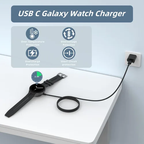 Miniatura 3 de Cargador de reloj compatible con Samsung Galaxy Watch 8/8 Classic/7/Ultra/6/6 Classic/5/5 Pro/4/4 Classic/3/Active2/Active 1, cable de carga