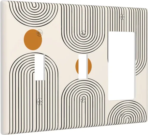 Miniatura 59 de Placa Decorativa de Pared Beige Boho de Mediados de Siglo Sol Abstracto 1-Gang Retro Años 70 Arte Geométrico Moderno con Arco Eléctrico Interruptor