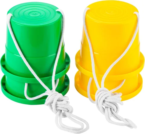 Miniatura 8 de Meooeck 2 pares de zancos para caminar, cubo de equilibrio, zancos de plástico grueso con cuerda ajustable para coordinación de equilibrio de niños
