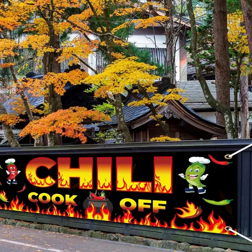 Miniatura 7 de Cartel de Chili Cook Off, pancarta de tela para concurso de 41 x 24 pulgadas, suministros para fiestas mexicanas (41.3 x 23.6 in)