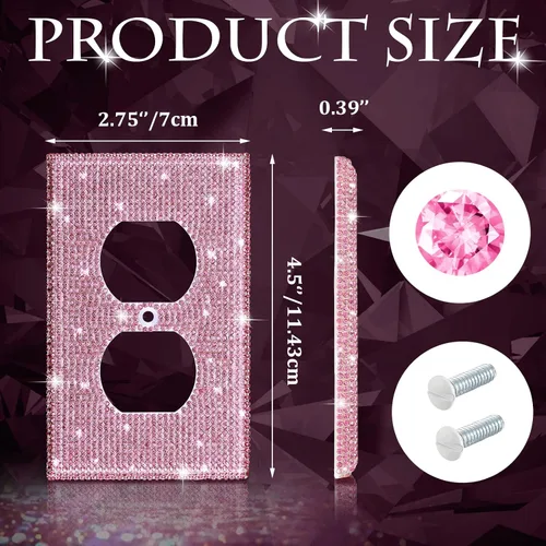 Miniatura 2 de 4 piezas de cubiertas de placa de interruptor con purpurina rosa con diamantes de imitación para placa de pared, decoración de habitación preparada