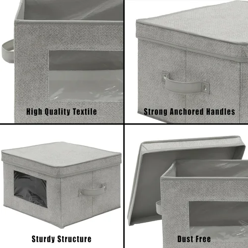 Miniatura 5 de Simple Houseware Contenedor de almacenamiento con ventana transparente, asas y tapa, paquete de 3, color gris