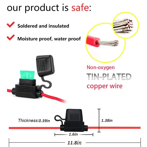Miniatura 3 de VANTRONIK Portafusibles en línea mediano impermeable con cable AWG calibre 12 de 12 pulgadas de largo, apto para fusibles de automóvil de hoja