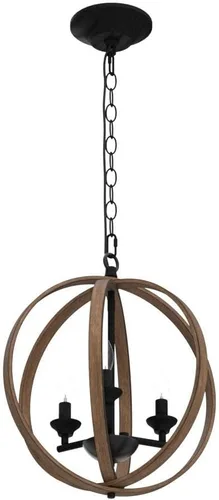 Miniatura 4 de LOG BARN Candelabros de granja, globo de madera sintética para colgar 3 lámparas para comedor y sala de estar, dormitorio, vestíbulo y entrada