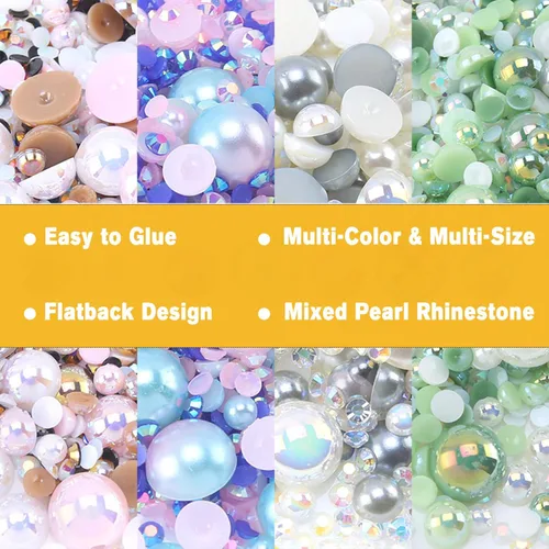 Miniatura 2 de Diamantes de imitación de perlas con parte trasera plana para manualidades, 1.06 oz, 1400 unidades (0.079 a 0.394 pulgadas), resina media redonda
