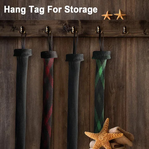 Miniatura 6 de Funda para caña de pescar – Paquete de 4 calcetines de manga de caña con cordón para mosca, spinning, casting, pesca en el mar