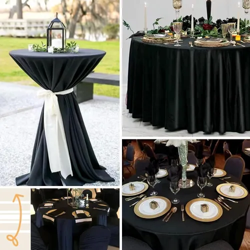 Miniatura 7 de fani Paquete de 12 manteles de satén negro de 108 pulgadas, mantel redondo sedoso brillante de alta calidad, cubierta de mesa de tela suave