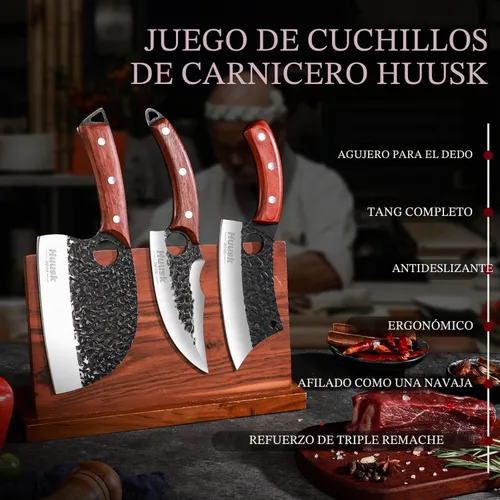 Miniatura 6 de Huusk Juego de Cuchillos de Carnicero Cuchillo de Chef Serbio Forjado a Mano Cuchillo de Deshuesado Viking Cuchillo de Corte 3 Piezas Juego