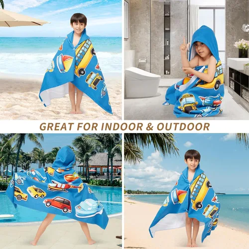 Miniatura 6 de Gealaek Toalla con Capucha para Niños de 2 a 10 Años, Niños y Niñas, Toalla de Baño, Piscina, Playa, Poncho de Playa Suave y Absorbente (Coches)